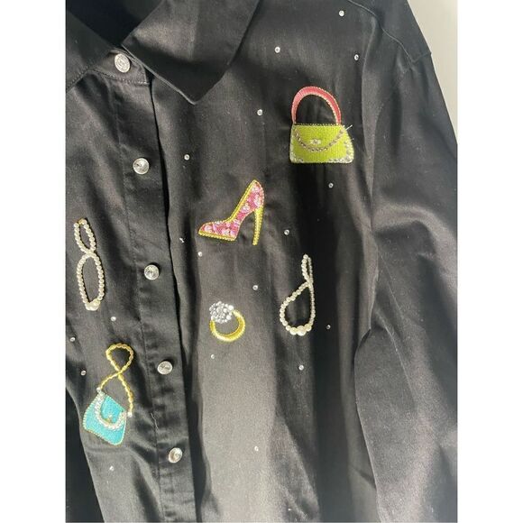 Quacker Factory Novelty Embroidered Embellished Button Front Shacket Women’s siz - Picture 6 of 7